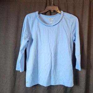 Lilly Pulitzer‎ Light Blue Braided Neckline 3/4 Sleeve Top Womens Size Small